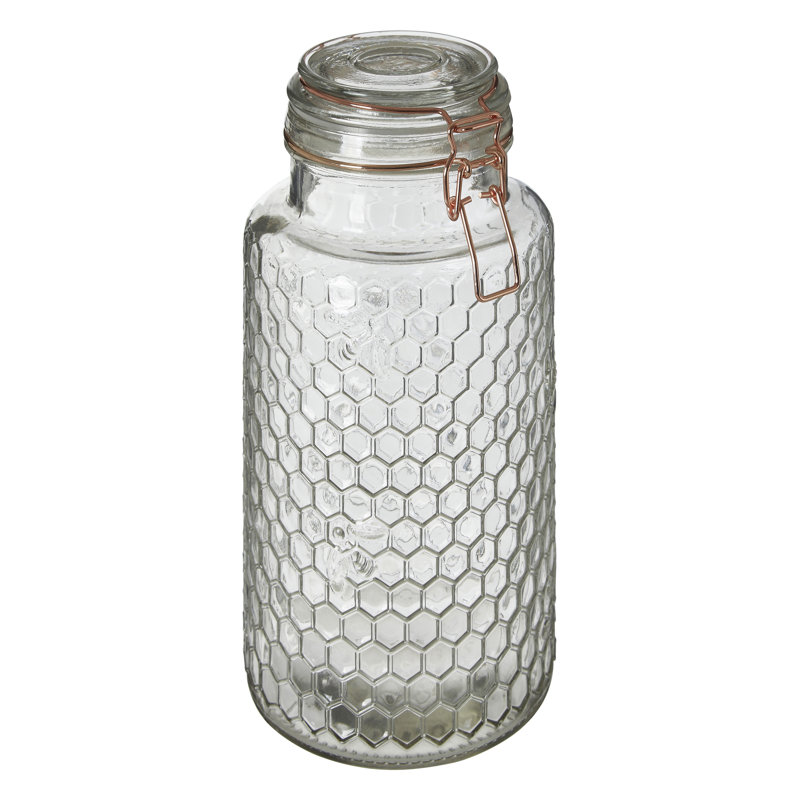 Glass Jar, Rose Gold Wire/Clear Seal, 24cm H x 13cm W x 13cm D