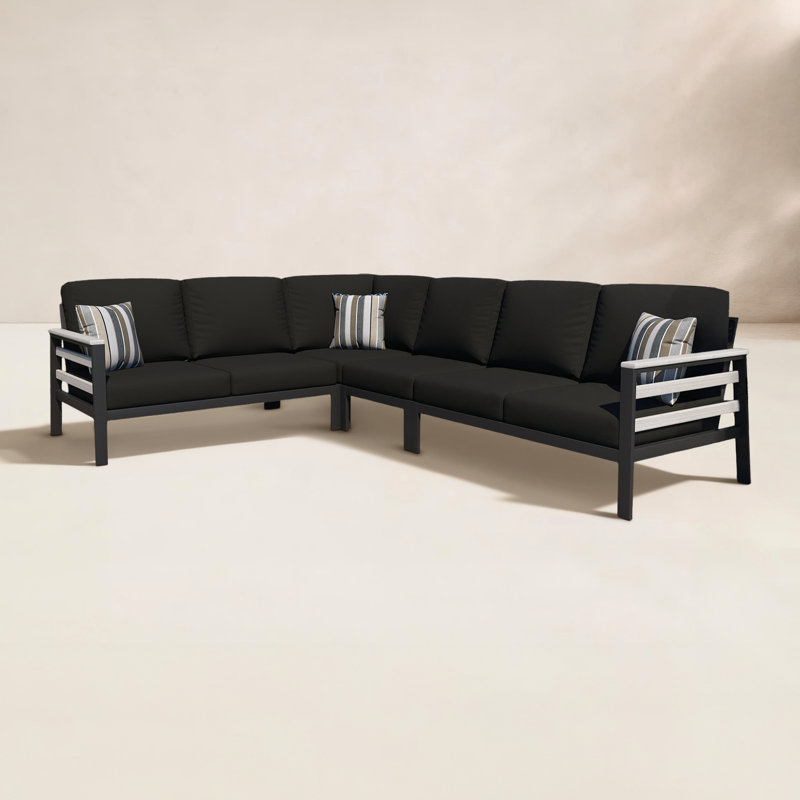 Townsend Outdoor 6 Person Sectional Seating Group With Sunbrella Cushions, Canvas Black Sunbrella® Canvas