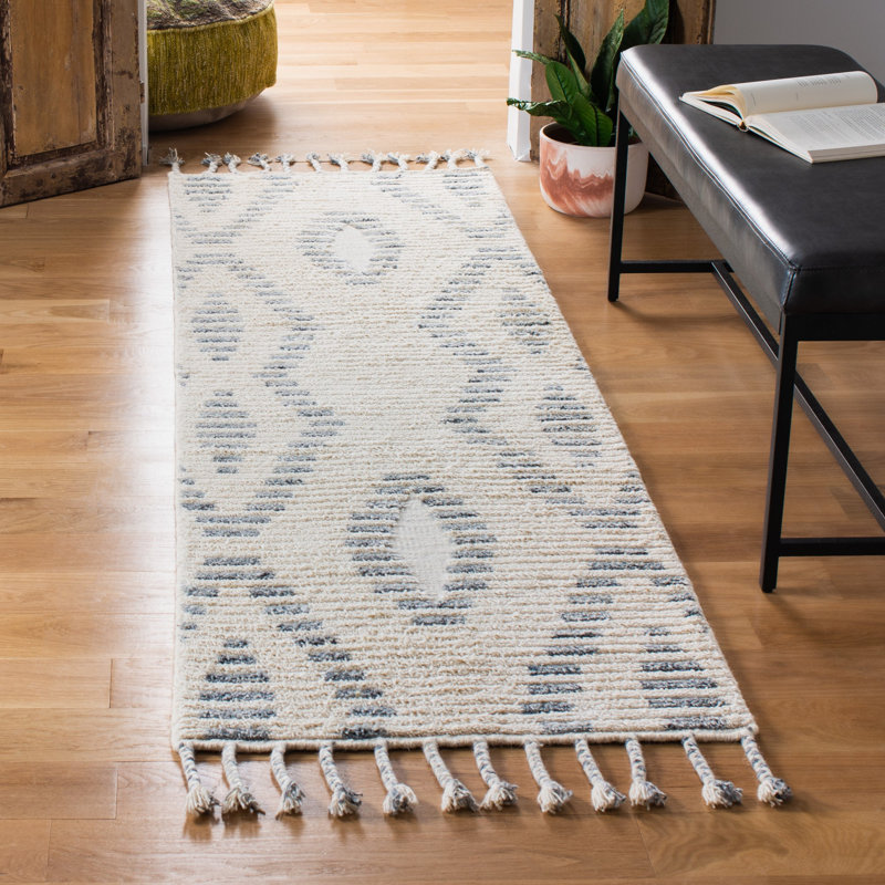 Tapis géométrique en laine noué à la main Powell, Tapis de couloir 2 pi 3 po x 8 pi