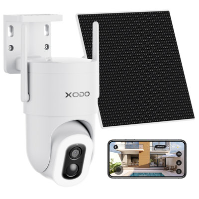 Solar Security Camera Wireless Outdoor - Compatible With Alexa & Google Assistant, 2k 3mp Floodlight, Pan-tilt 360Â° View, Color Night Vision - Xodo E15