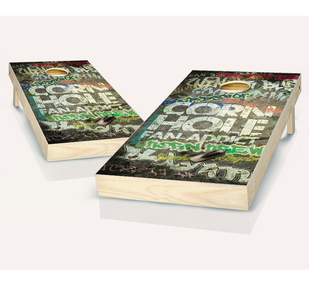 2' x 4' Fan Addict Solid Wood Cornhole Set with Bags AJJ Cornhole