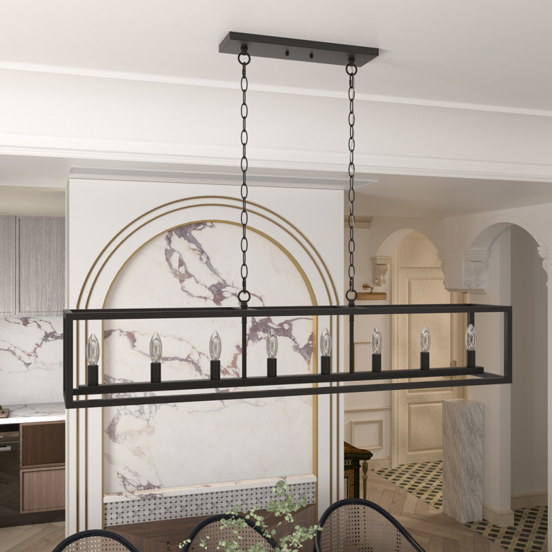 8 - Light Kitchen Island Steel Rectangle Dimmable Pendant, Zinc