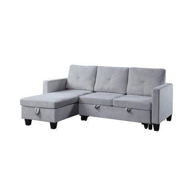 Latitude Run® Renaissance Rhapsody Light Gray Velvet Reversible Sleeper Sectional Sofa