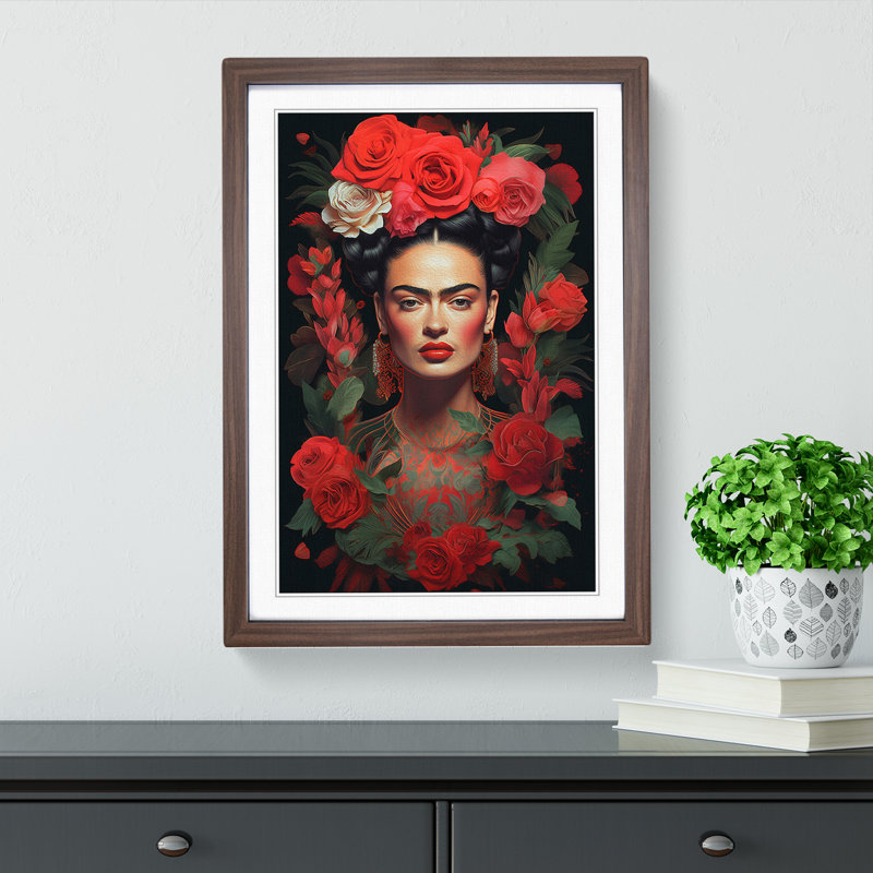Frida Kahlo Digital - Framed Print, 34cm H x 25cm W, Walnut Framed