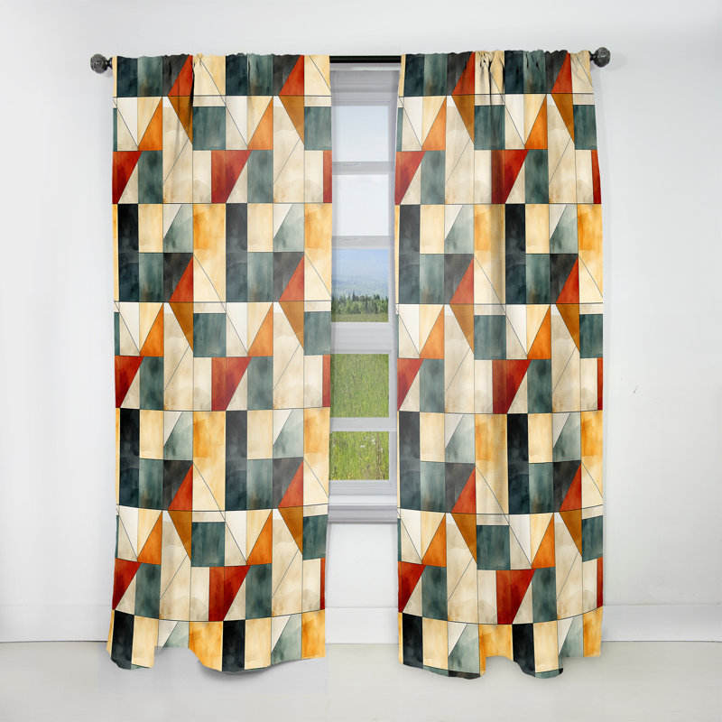 Rideau obscurcissant à motif géométrique gris et beige Natural Tones II - 1 panneau, L 52 po x L 108 po