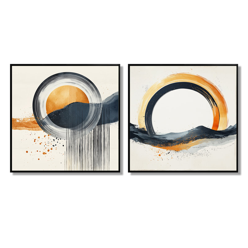 Abstrait gris et jaune, lever de vie I - formes abstraites - art mural moderne, ensemble de 2 pièces, H 36 po x l 73 po, Noir