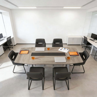 Boat Shaped Conference Table with Cable Grommets