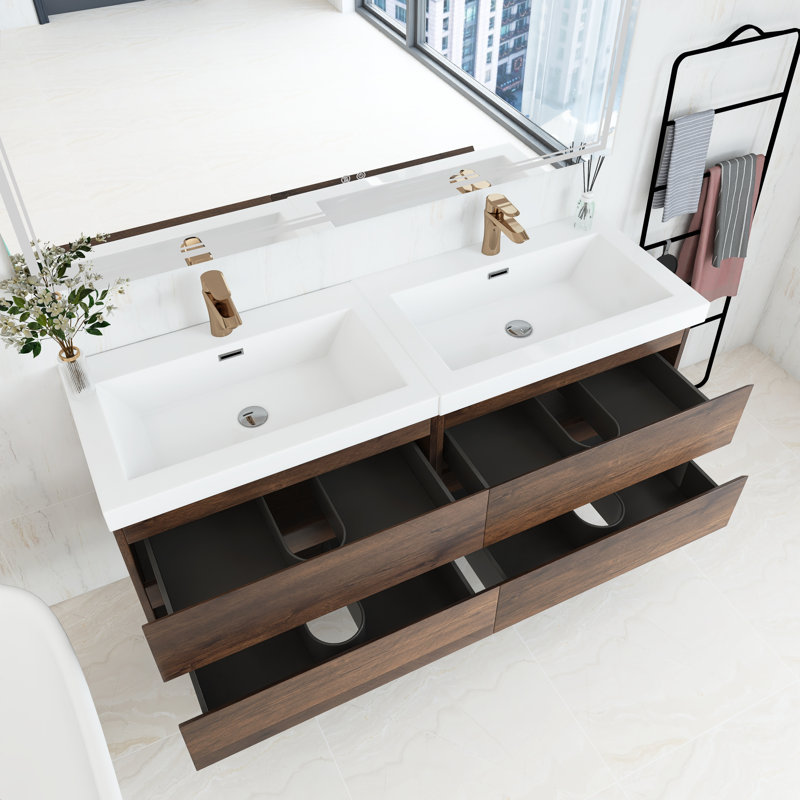 Meuble-lavabo double 60 po avec plateau en résine Princeton, Palissandre