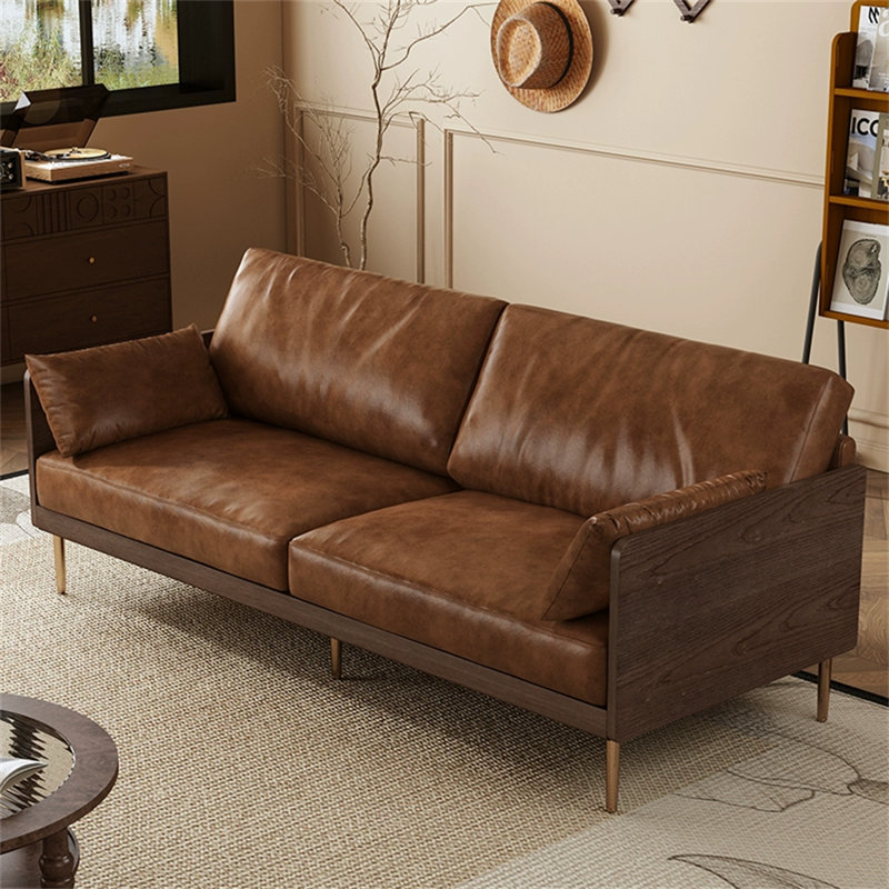 Canapé de style français en bois massif couleur caramel