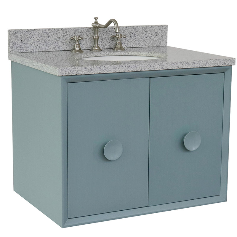 Crumley 31'' Single Bathroom Vanity with Top, Aqua Blue/Gray Granite