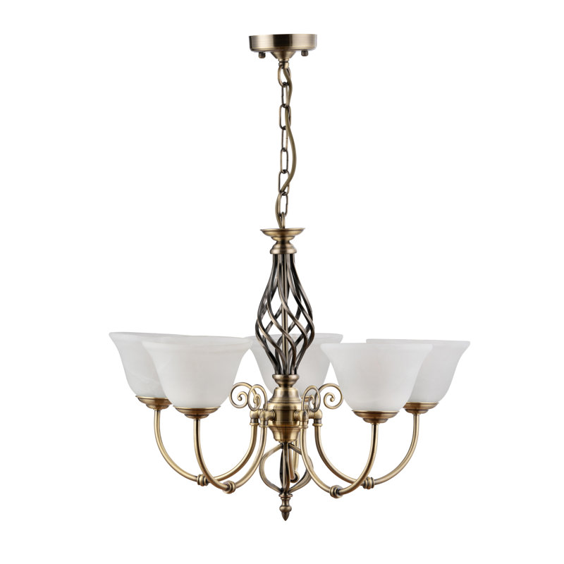 Campbellsburg 5 - Light Twist Shaded Chandelier Alabaster Style Glass, Antique Brass