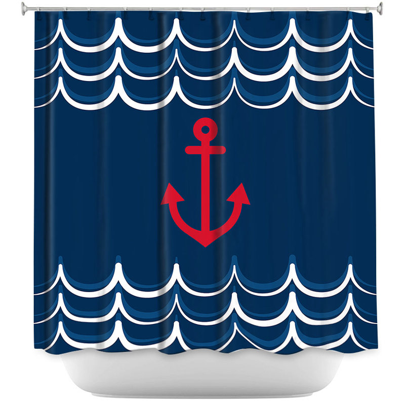 Rideau de douche simple anchor waves, Rose / Jaune