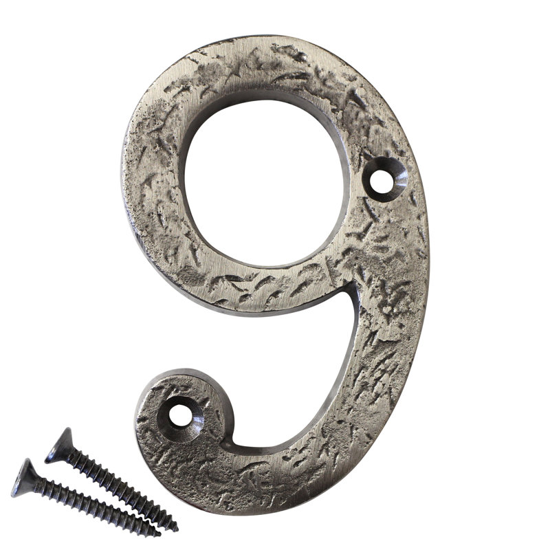 Numéro de maison 3 po, 9, Nickel antique