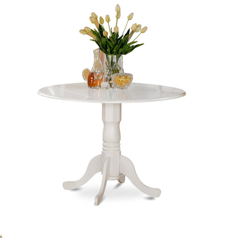 5 Piece Kitchen Table Set for 4 Includes a Round Dining Room Table with Dropleaf and 4 Dark Coffee Linen Fabric Upholstered Chairs, Linen White
