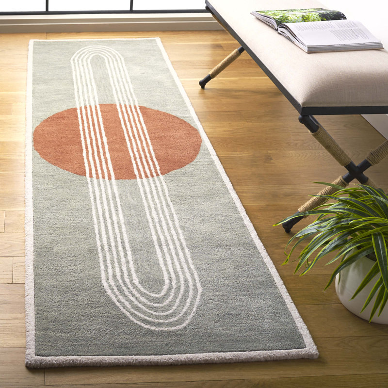 Anyfer Rodeo Drive Hand Tufted Wool/Cotton Abstract Rug in Grey/Rust, Runner 2'3" x 8'