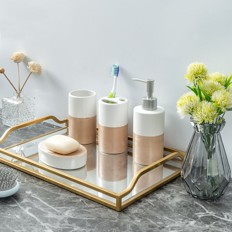 Ensemble d'accessoires de salle de bain Stehle, Blanc / beige