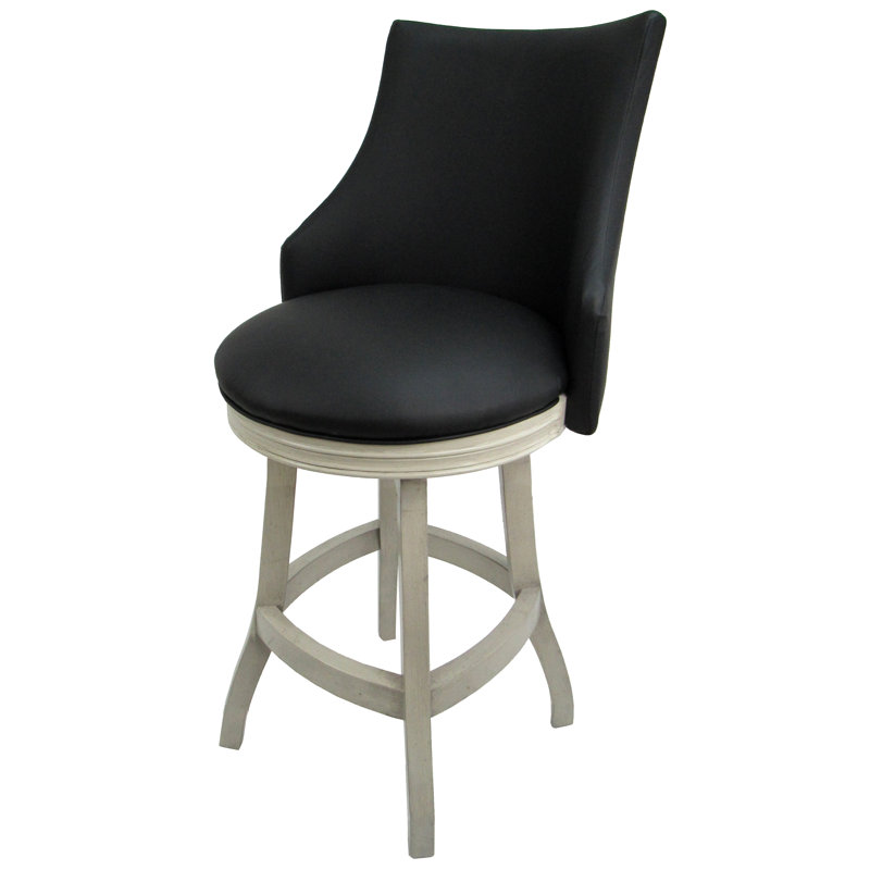 Swivel Upholstered Counter Stool with Solid Wood Frame, Bar Stool (30" Seat Height), Black, Off White