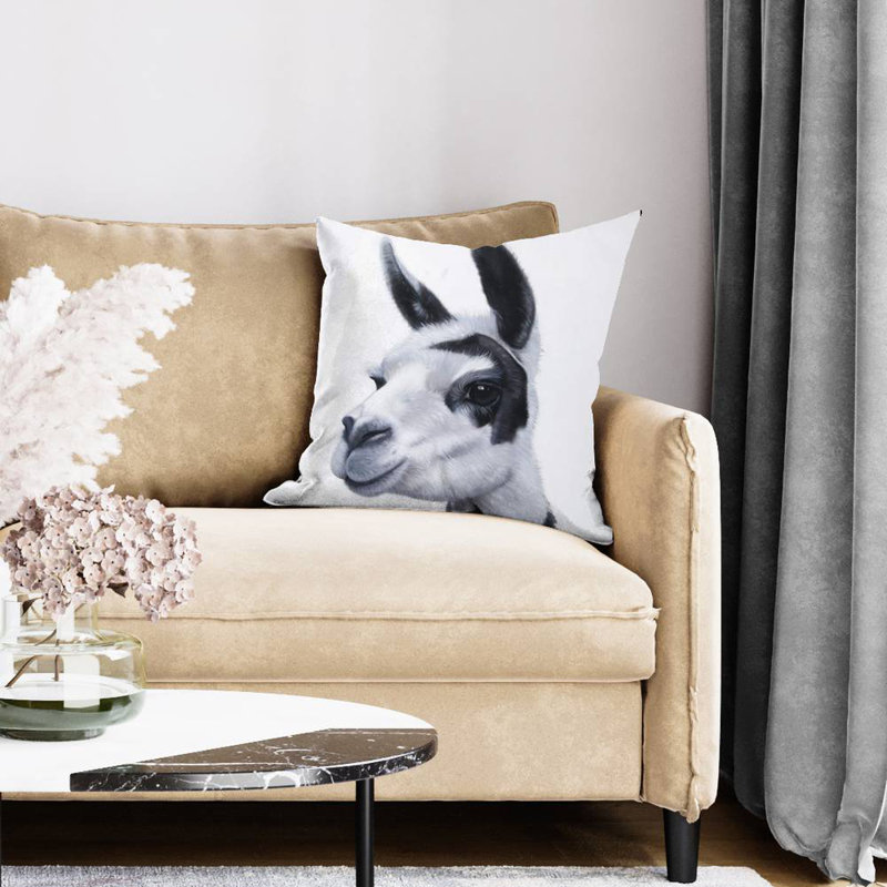 Black & white lama - 18"x18" Throw pillow - Poly twill - Print on demand, 18" x 18", Polyester