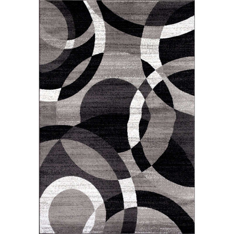 Mehul Woven Geometric Gray/Black/Ivory Area Rug - Modern Abstract Polypropylene Carpet for Living Room, Bedroom, Entryway, or Dining Room