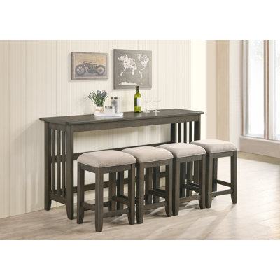 Versatile Dark Brown Console Table With Four Stools For Various Spaces