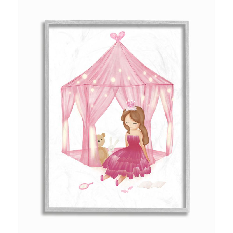 " Girl's Playroom Princess Doll Stuffed Animal Illustration " by Daphne Polselli, 14" H x 11" W, Farmhouse Gray Framed Giclee