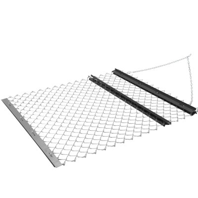 Herse à chaîne robuste de 1,5 m x 1,2 m pour VTT – Dents en acier renforcé traité thermiquement, attelage rapide universel de 5 cm, cadre de rangement compact et pliable, râteau de remorquage avec revêtement en poudre antirouille orange pour tracteur compact UTV
