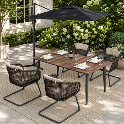 4-Person Rectangular Outdoor Dining Set With Chairs, Cushions