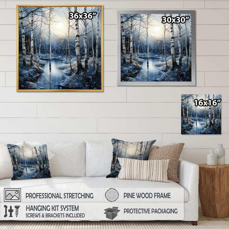 Birch Woods Mystic Moonlight IV, Cadre simple blanc, H 30 po x l 30 po x P 1 po