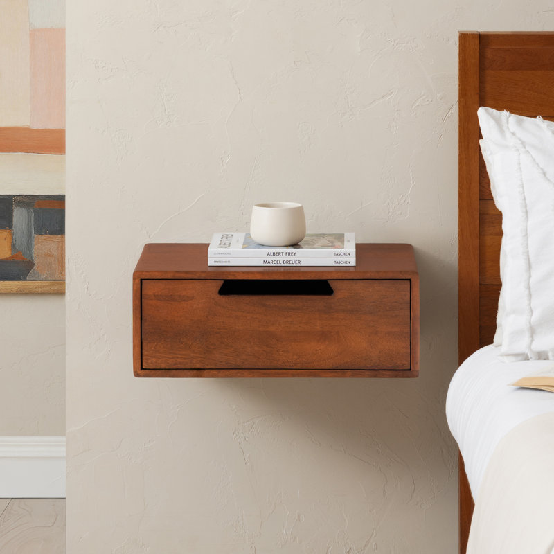 Strenta Davyen Solid Wood Floating Nightstand, Walnut