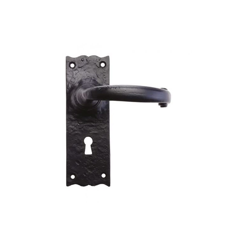  Antique Plain Design Door Handles Lock Set in Black - 150mm x 52mm