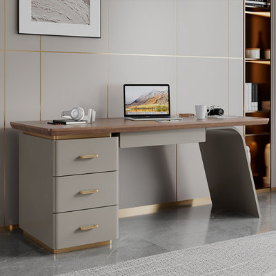 Nut-brown + Khaki Rectangular Manufactured Wood with 4 drawers Desk