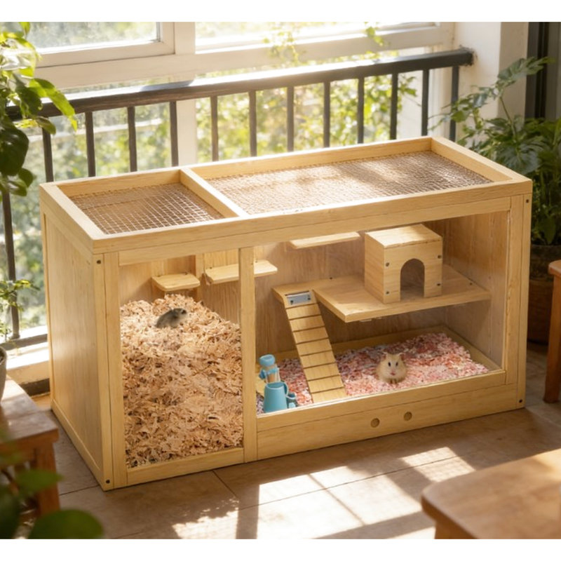 Grande enceinte de hamster avec deux pièces, plusieurs plateformes, balançoire à bascule, distributeur d'eau et cabane, plateau amovible pour l'hygiène, conception facile à nettoyer à plusieurs niveaux, nettoyage, hamsters nains idéaux