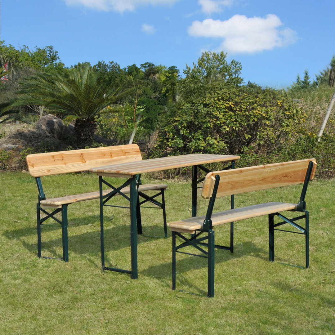 Portable Folding Camping Picnic Trestle Beer Table And 2 Bench Set