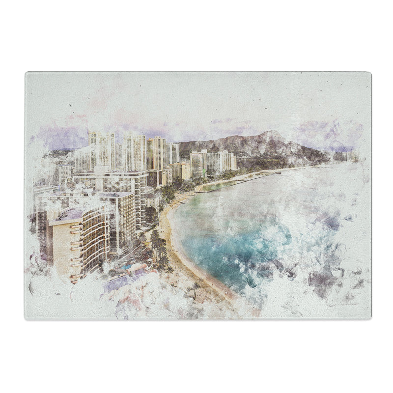 Tempered Glass Dusk View of Waikiki Beach Chopping Board, 28.5 cm x 39 cm