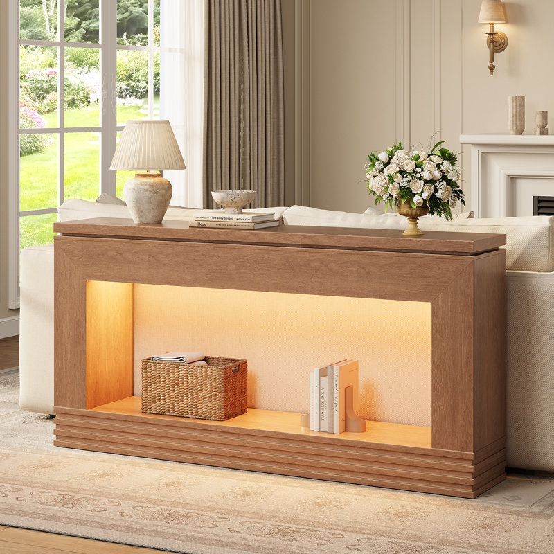 63'' W Console Table With Tri-color Led Lights & Storage