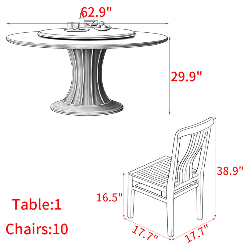 Ensemble de table de salle à manger en bois massif de style américain, H 29,9 po x L 62,9 po x l 62,9 po