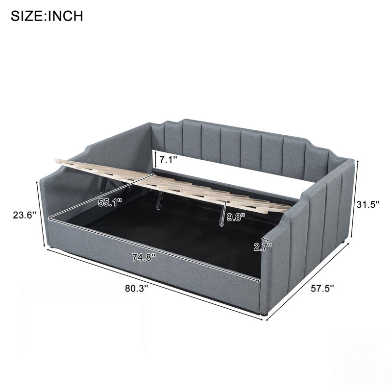Upholstered Daybed With Underneath Storage, For Modern And Space-Saving Living., Gray