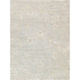 Oushak Hand Knotted Wool Geometric Area Rug in Pale Blue/Ivory/Taupe