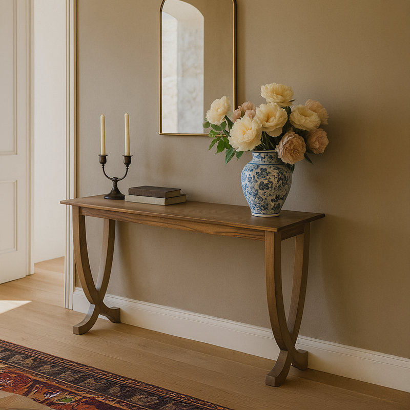 Solid Walnut Console Table with Curved Legs, Entryway Accent Table