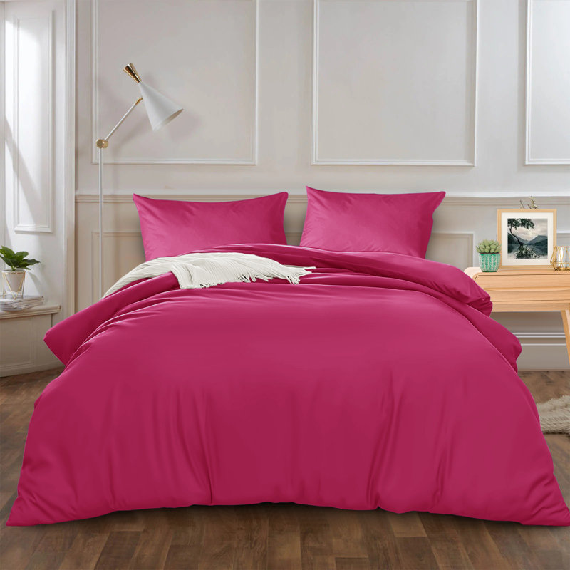 Kiranjot Microfibre 200 TC Reversible Modern & Contemporary Duvet Cover Set With Pillow Cases, 230cm x 220cm, Pink
