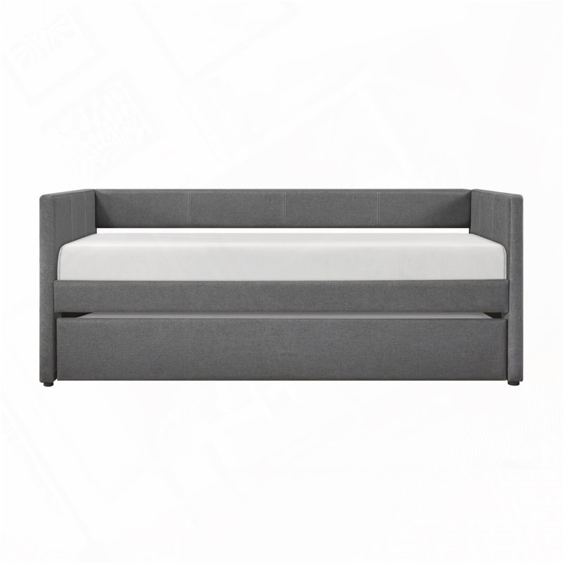 Faux Leather Upholstered Daybed with Trundle, Dark Gray