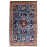 Hand Knotted Wool Area Rug in Blue And Beige