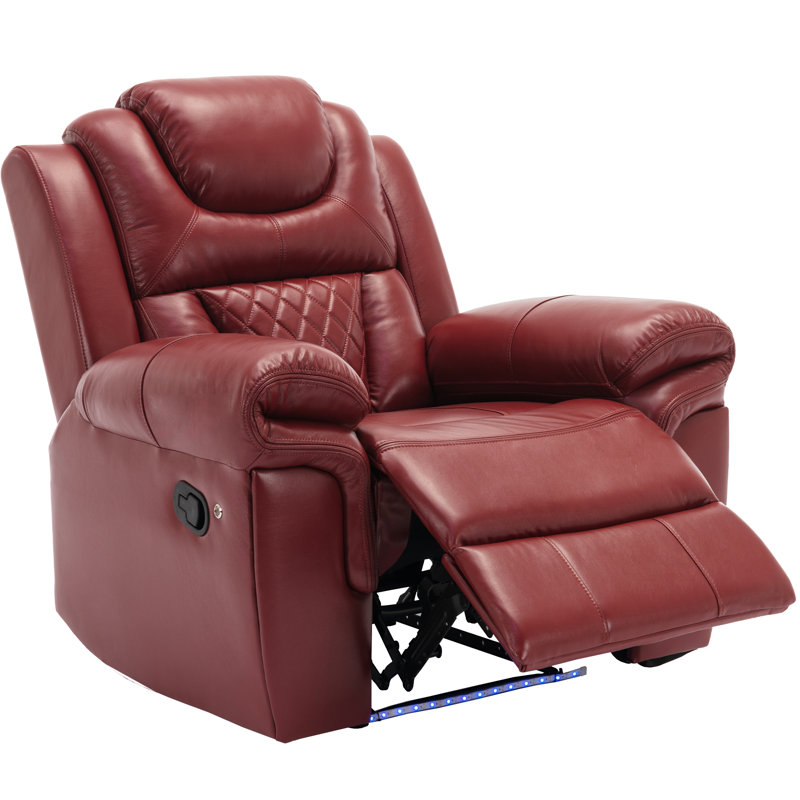 Home Theater Seating Manual Recliner Chair With LED Light Strip For Living Room, Wine Red