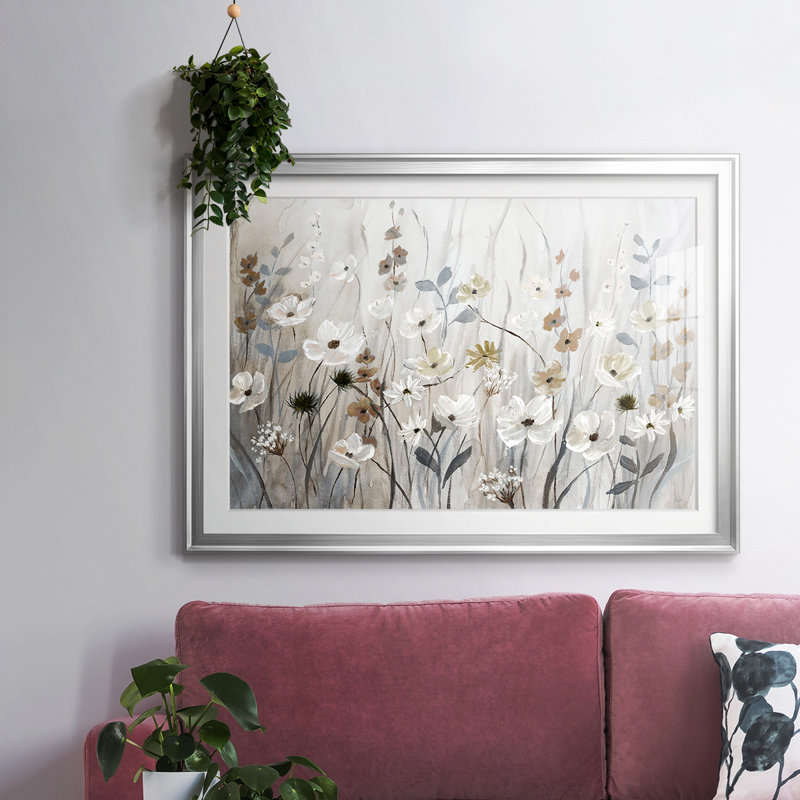 «Misty Meadow Field», impression sur papier encadrée, H 19 po x l 27 po x P 1,5 po, Argent