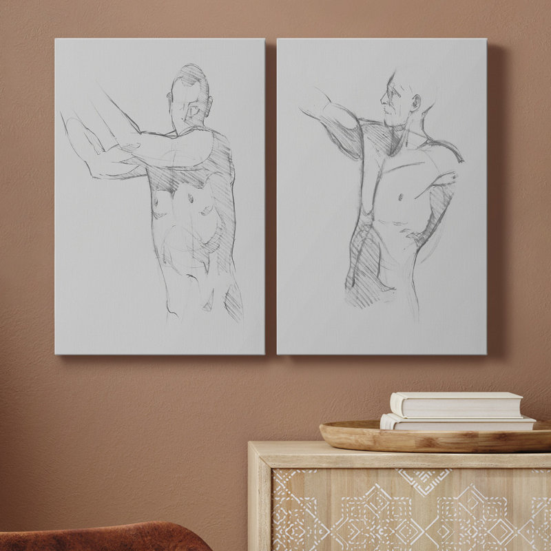 Toile tendue mâle sur châssis «Torso S Croquis III» - prêt à être accroché, H 18 po x l 24 po x P 1 po