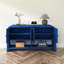 Console polyvalente avec lattes en bois tissé et placage en bois massif-603339841