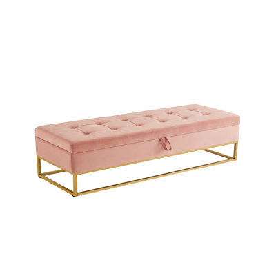 58.6" Velvet Upholstered Bed Bench With Hidden Storage And Gold Metal Base – Modern Bedroom Entryway Bench