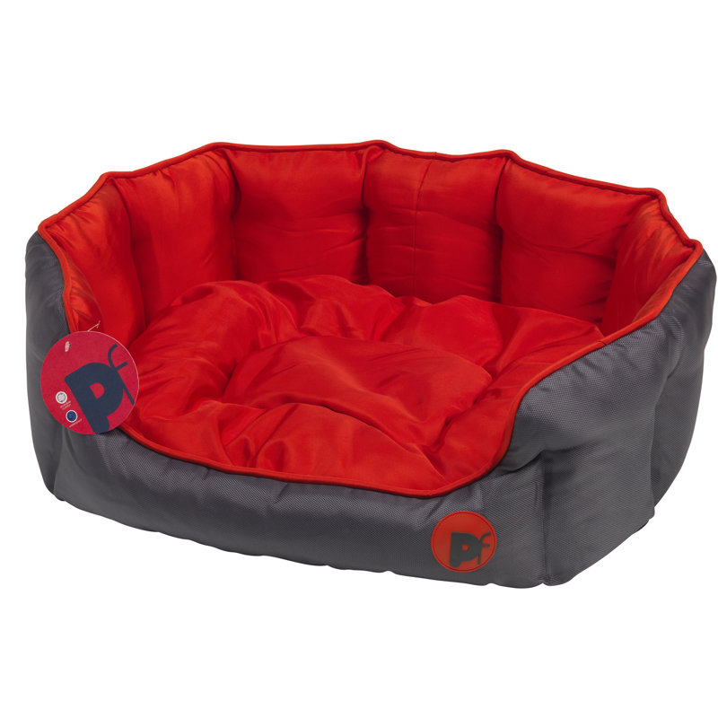 Oxford Orthopedic Pet Bed, 82cm W x 70cm D x 23cm H, Grey/Red