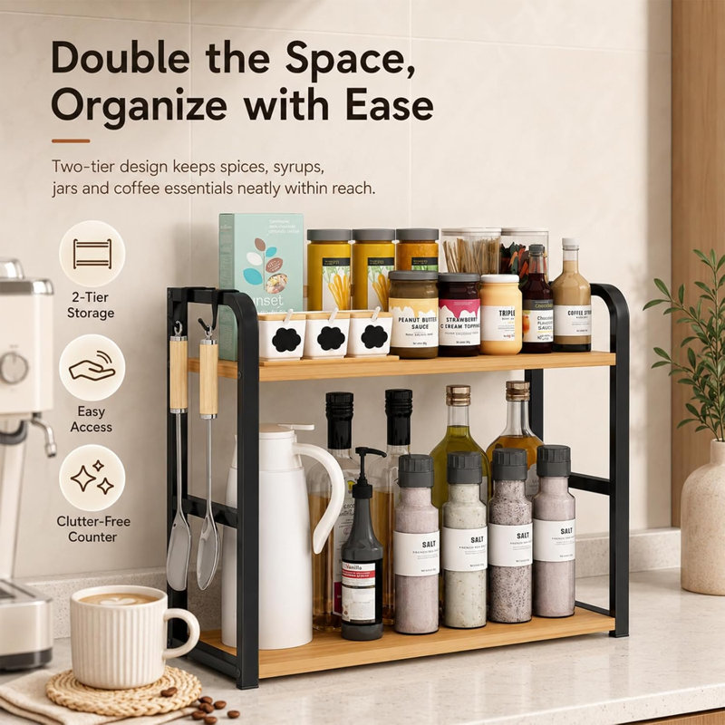 2-Tier Spice Rack Kitchen Countertop Organizer Shelf