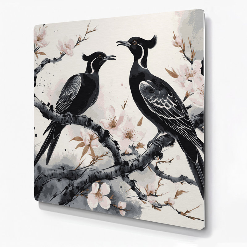 Oiseaux, art mural asiatique gris Koel, H 16 po x l 16 po